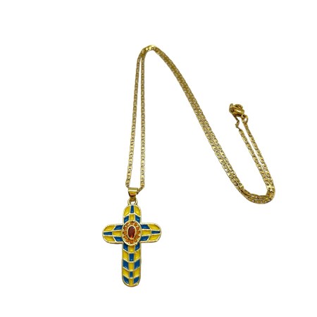 necklace steel chain gold cross metal blue and yellow2